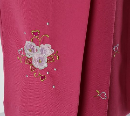 卒業式袴単品レンタル[刺繍]ピンクにバラとハート刺繍[身長153-157cm]No.646